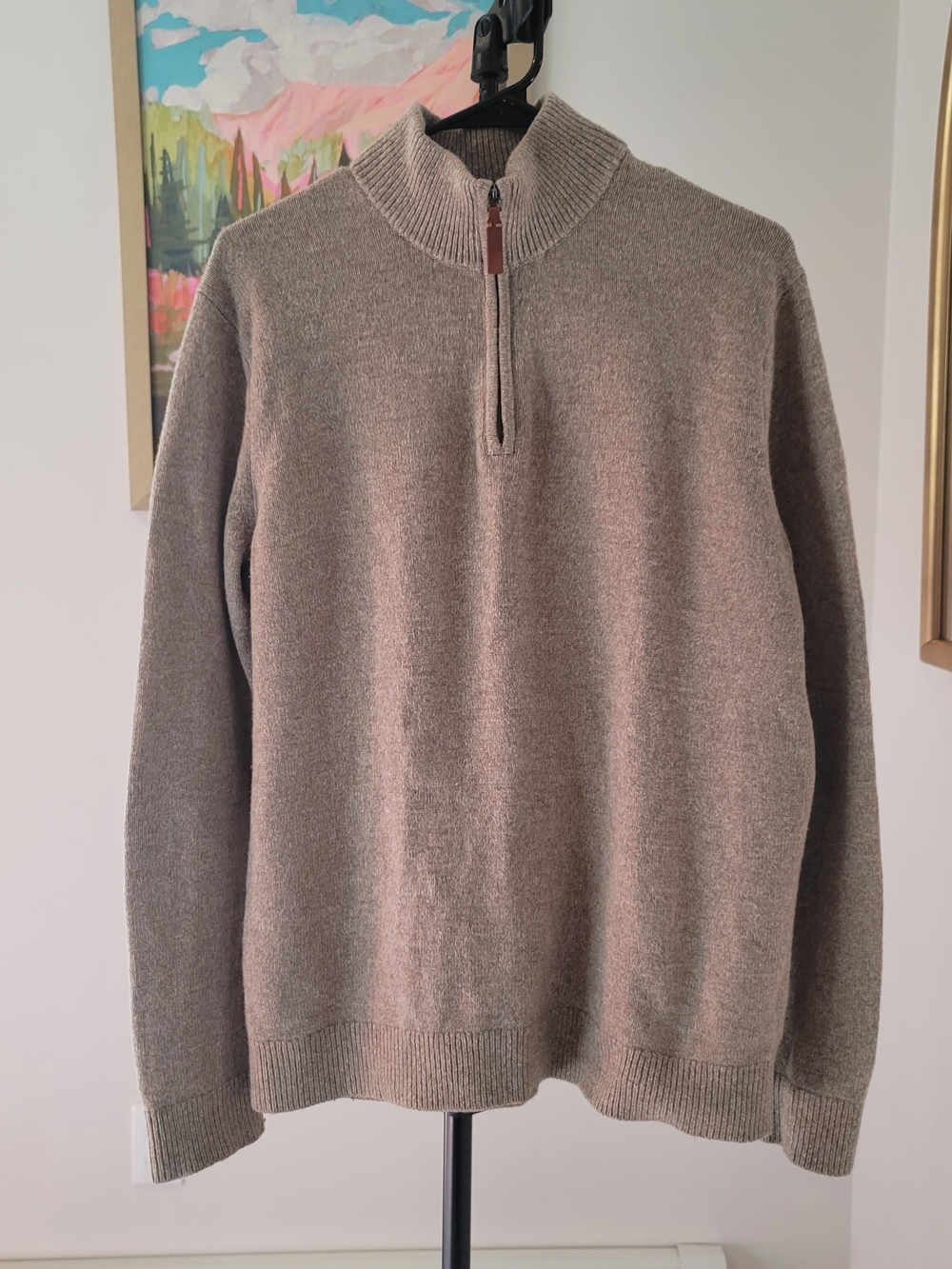 BANANA REPUBLIC Quarter Zip Pullover Sweater Tan Beige Casual Knit Men's Size L